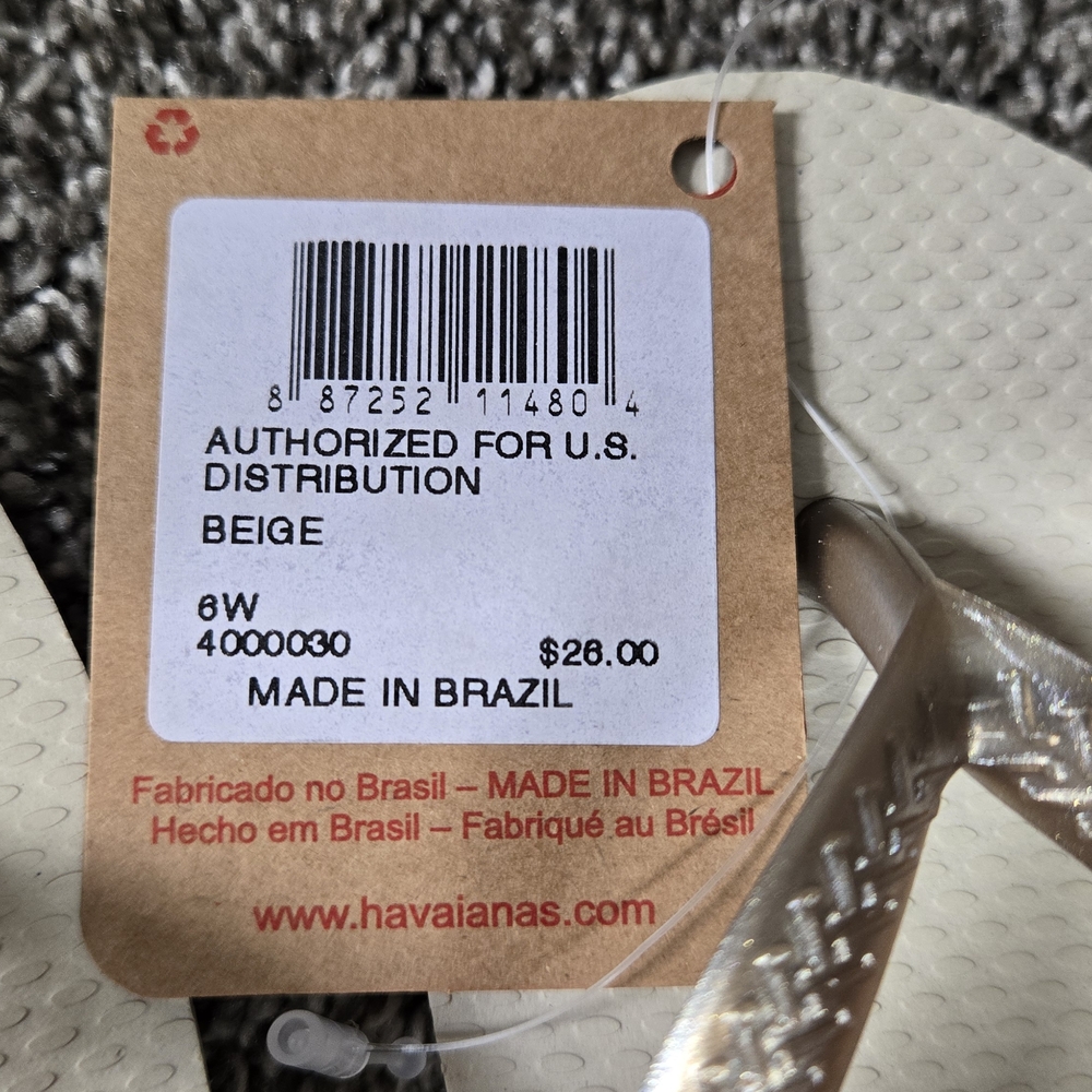 Havaianas Women's Slim Gold and White Flip Flops NEW size 6 - Picture 6 of 9